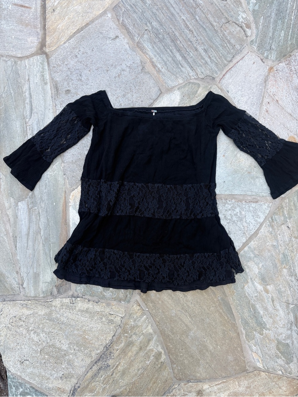 Free People Black Lace-Trim Off-Shoulder Tunic